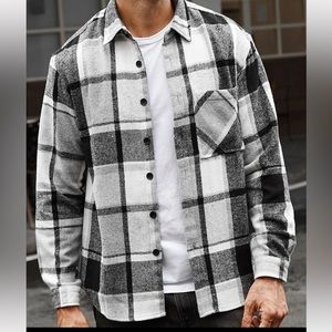 Men’s SHEIN Black and white button up flannel